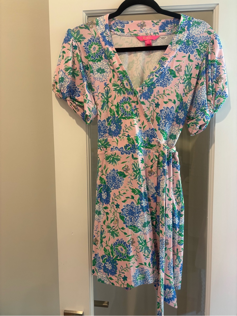 Lilly Pulitzer size small VGUC Floral Wrap Dress - Pink with Blue & Green romper